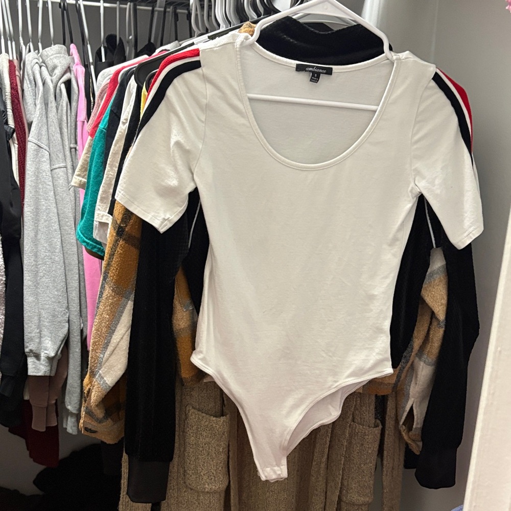 New Ambiance White Short Sleeve Bodysuit No Tag
